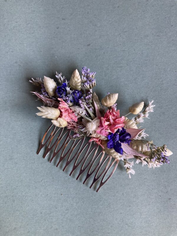Peigne fleuri en fleurs séchées "Iris" – Image 2