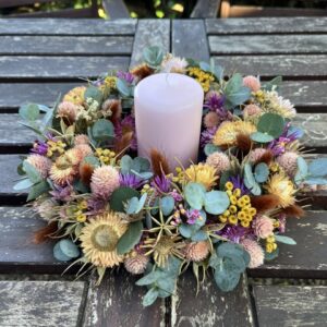 Couronne en fleurs séchées & sa bougie